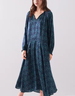 East Bridget Printed Satin Midi Dress Teal
