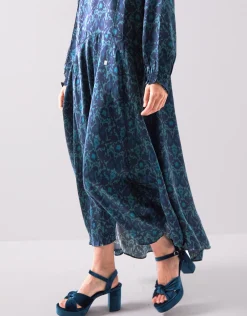 East Bridget Printed Satin Midi Dress Teal
