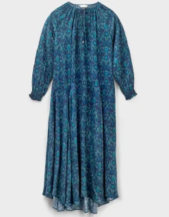 East Bridget Printed Satin Midi Dress Teal