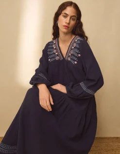 East Carita Hand-Embroidered Maxi Dress Blue
