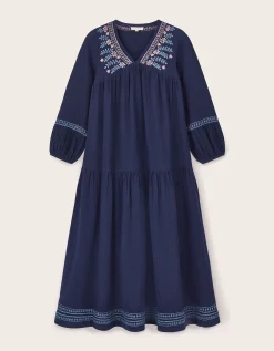 East Carita Hand-Embroidered Maxi Dress Blue