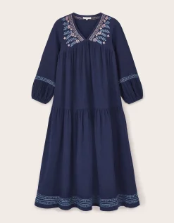 East Carita Hand-Embroidered Maxi Dress Blue