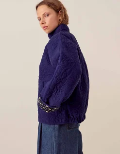 East Celine Lightly Quilted Floral Stitch Jacket Blue
