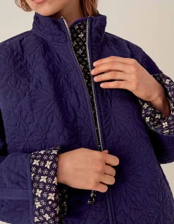 East Celine Lightly Quilted Floral Stitch Jacket Blue