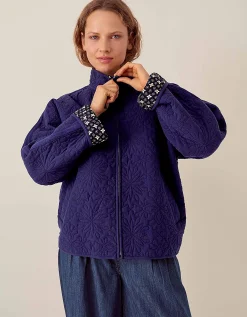 East Celine Lightly Quilted Floral Stitch Jacket Blue