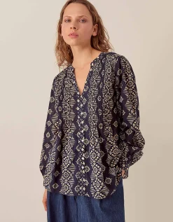 East Celine Printed Cotton Top Blue