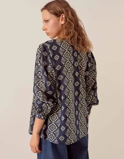 East Celine Printed Cotton Top Blue