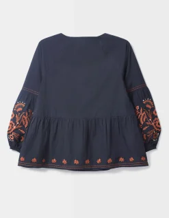 East Cerza Embroidered Top Grey