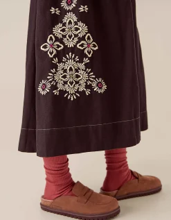 East Cora Floral Embroidered Cotton Twill Skirt Blue