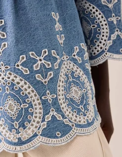 East Coralie Denim Broderie Shirt Blue