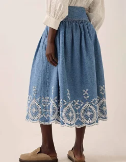 East Coralie Denim Broderie Skirt Blue
