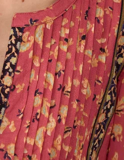 East Darney Floral Print Cotton Top Red