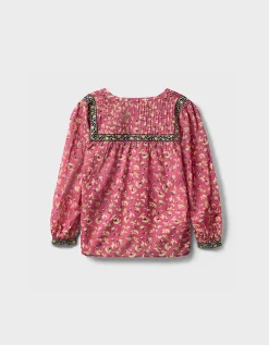 East Darney Floral Print Cotton Top Red