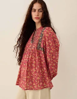 East Darney Floral Print Cotton Top Red