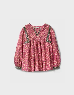 East Darney Floral Print Cotton Top Red