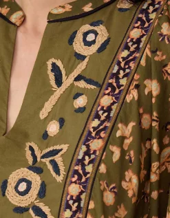 East Darney Floral Print Embroidered Dress Green