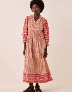 East Devyn Hand Woodblock Cotton Dress Pink