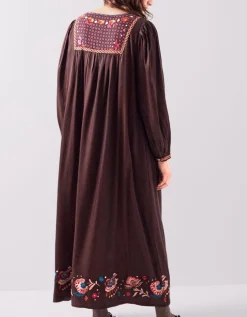 East Eliana Embroidered Midi Dress Brown