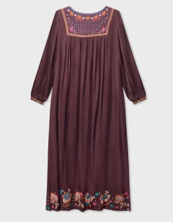 East Eliana Embroidered Midi Dress Brown