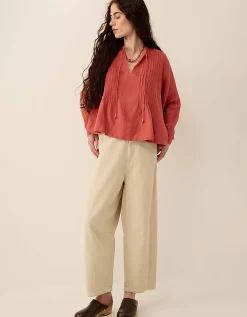 East Elodie Cotton Twill Barrel Leg Trousers White