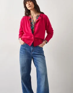East Ember Cashmere Crew Neck Cardigan Pink