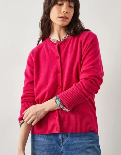 East Ember Cashmere Crew Neck Cardigan Pink