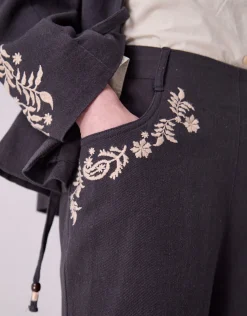 East Esme Embroidered Straight Leg Trousers Grey
