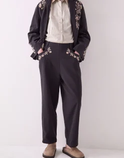 East Esme Embroidered Straight Leg Trousers Grey