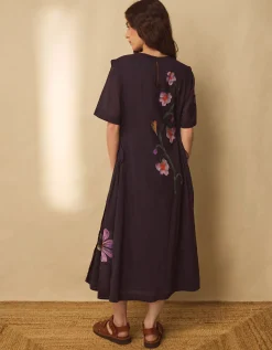 East Filipa Watercolour Floral Midi Dress Blue
