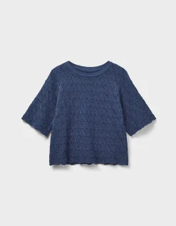East Flora Pointelle Knit Tee Blue