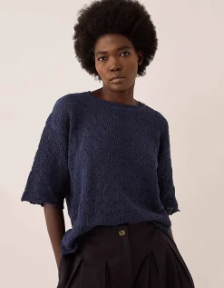 East Flora Pointelle Knit Tee Blue