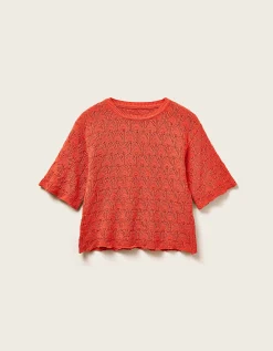 East Flora Pointelle Knit Tee Orange