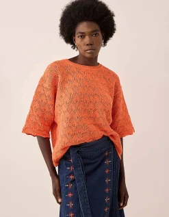 East Flora Pointelle Knit Tee Orange