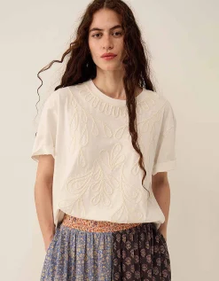 East Florence Floral Embroidered T-shirt Ivory