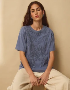 East Florence Floral Embroidered T-shirt Blue