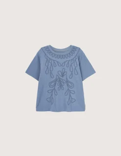 East Florence Floral Embroidered T-shirt Blue