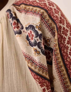 East Gabriette Geometric Print Embroidered Top Ivory