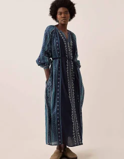 East Gabriette Geometric Print Embroidered Dress Blue