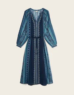 East Gabriette Geometric Print Embroidered Dress Blue