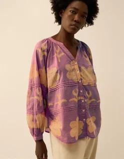 East Hendrix Batik Floral Top Purple
