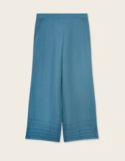 East Hetta Linen Tonal Embroidery Trousers Blue