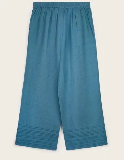 East Hetta Linen Tonal Embroidery Trousers Blue
