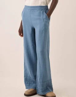 East Hetta Linen Tonal Embroidery Trousers Blue