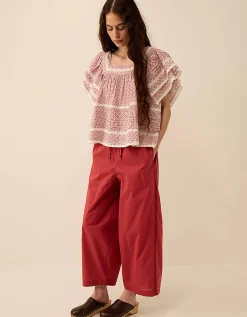 East Irina Cotton Embroidered Trousers Pink