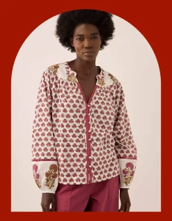 East Karmen Hand Woodblock Blouse Pink