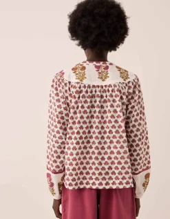 East Karmen Hand Woodblock Blouse Pink
