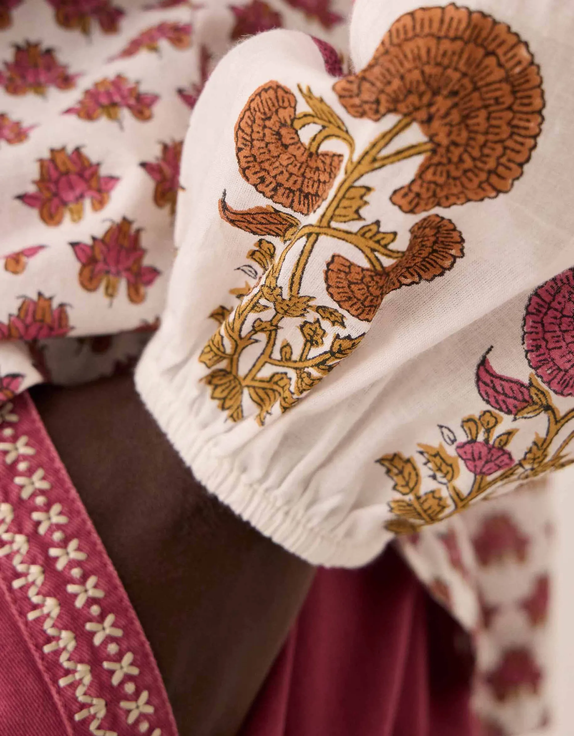 East Karmen Hand Woodblock Blouse Pink