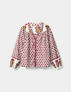 East Karmen Hand Woodblock Cotton Top Pink