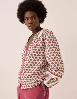 East Karmen Hand Woodblock Cotton Top Pink