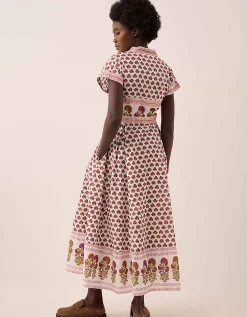 East Karmen Hand Woodblock Cotton Dress Pink
